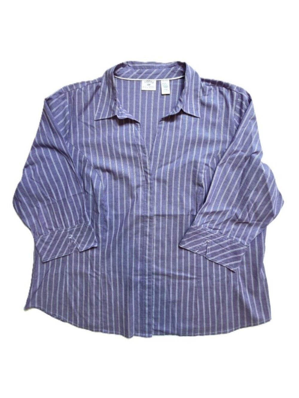 Riders by Lee Striped Button-Up Blouse 3/4 Sleeve 1X Tailored Casual